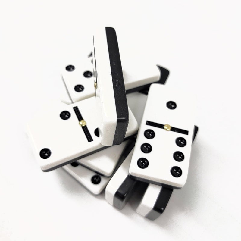 ماريون Marion Domino Double 6 أبيض وأسود بدرجتين من الحجم الاحترافي مع دوارات في علبة مخملية سوداء أنيقة. - Image 3